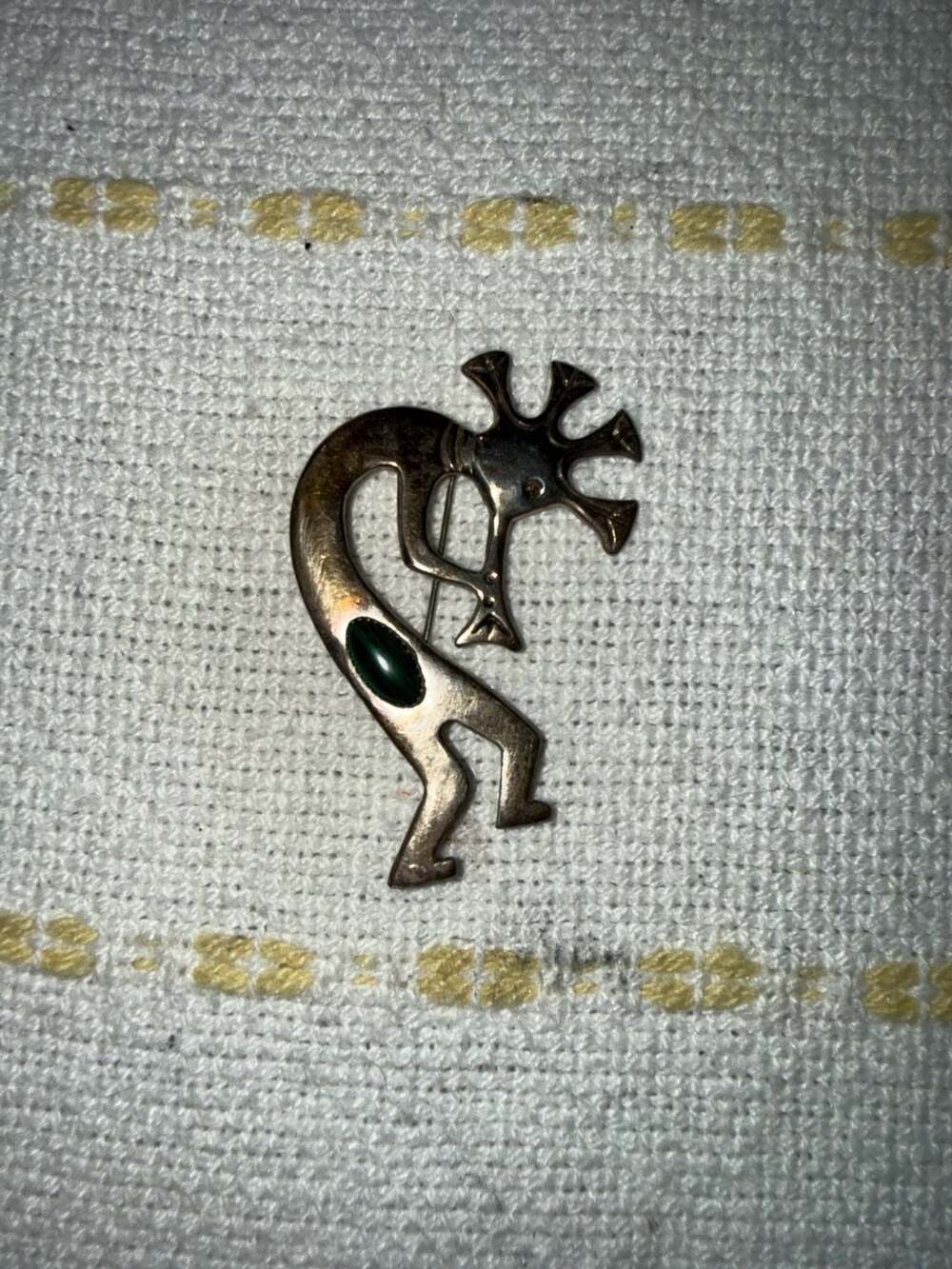 Vintage Sterling Silver Kokopelli Pin Brooch with Malachite Inlay